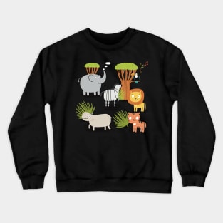 Our friends, the lion, tiger, zebra, elephant , tucan and hippo,on the savannah in Africa Crewneck Sweatshirt